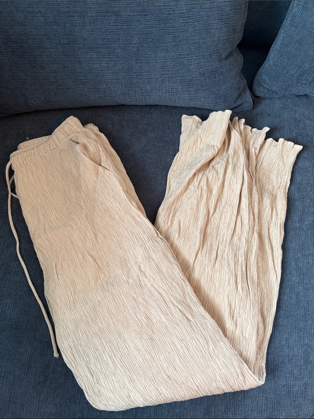 Abercrombie & Fitch Cream Crinkle Wide-Leg Pants